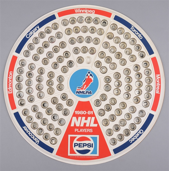 1980-81 Pepsi Hockey Caps Near-Complete Set of 139/140 on Original Display Board (26”)