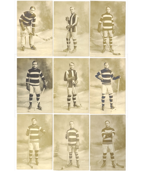 Amazing Ottawa Senators (NHA) 1910-11 Real Photo Postcard Collection of 9 Including HOFers LeSueur, Stuart, Walsh and Darragh