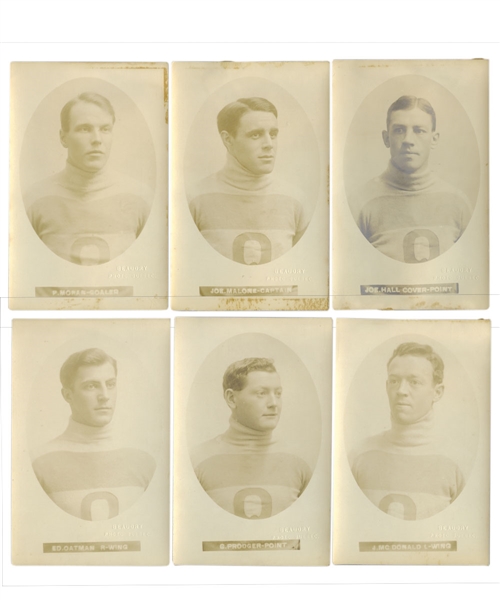 Scarce Quebec Bulldogs (NHA) 1911-12 Real Photo Postcard Collection of 6 Including HOFers Paddy Moran, Joe Malone and Joe Hall 