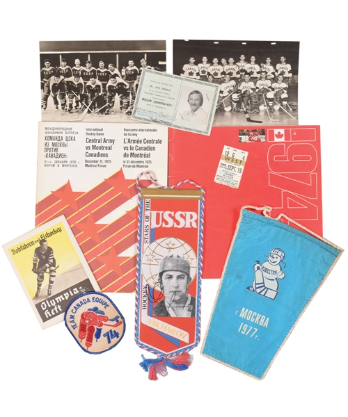 Massive Vintage International Hockey Memorabilia Collection with Team Photos, Programs, Pennants and Much More!