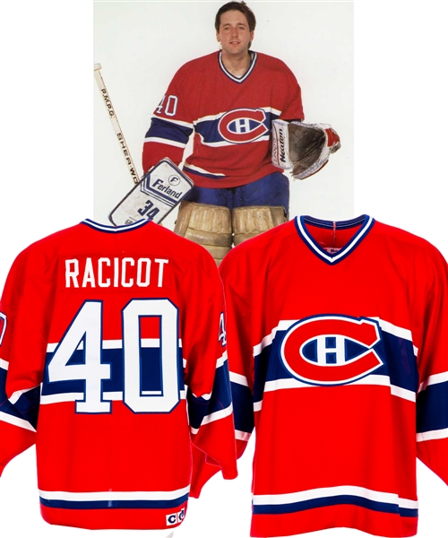Andre Racicots 1990-91 Montreal Canadiens Game-Issued Rookie Season Jersey with Team LOA 
