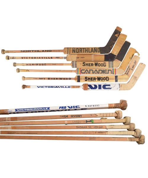Montreal Canadiens 1970s/1980s Goalie Game-Used Stick Collection of 6 with Larocque, Sevigny, Hayward, Thomas and Others