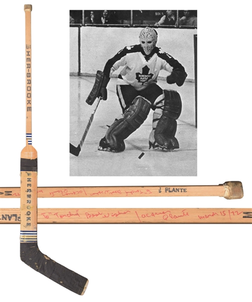 Jacques Plantes 1971-72 Toronto Maple Leafs Signed Sher-Brooke Game-Used Stick