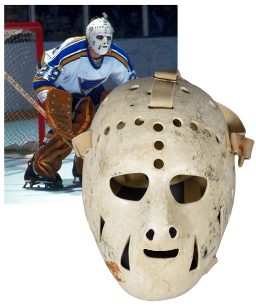 1970s Ernie Higgins Game-Worn Fiberglass Goalie Mask Attributed to the St. Louis Blues