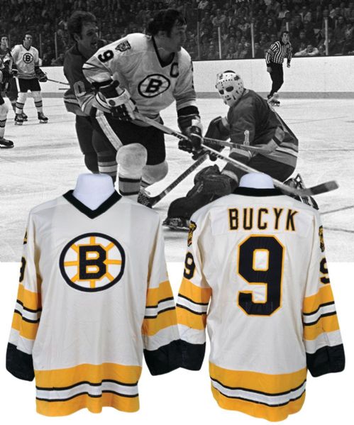 Johnny Bucyks 1975-77 Boston Bruins Game-Worn Jersey - Team Repairs! <br>- Photo-Matched!
