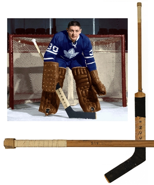 Terry Sawchuks Mid-1960s Toronto Maple Leafs CCM Game-Used Stick (Retaped Knob)