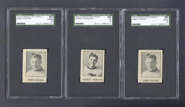 1933-34 Moncton Hawks SGC-Graded Hockey Card Collection of 3