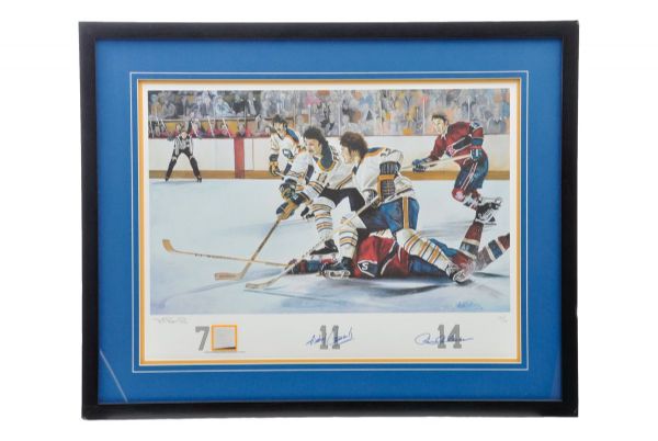 Buffalo Sabres "The French Connection" Multi-Signed Limited-Edition Framed Lithograph Plus Limited-Edition Statue