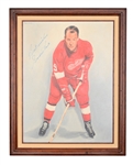 Gordie Howe Signed Vintage Detroit Red Wings Framed Painting on Canvas (29” x 23”)