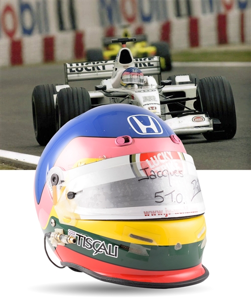 Jacques Villeneuve’s 2001 Lucky Strike BAR Honda F1 Team Bell Race-Worn Helmet with His Signed LOA - Spanish Grand Prix 
