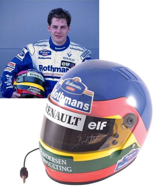 Jacques Villeneuve’s 1996 Rothmans Williams Renault F1 Team Bell Race-Worn Helmet with His Signed LOA