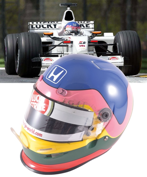 Jacques Villeneuve’s 2002 Lucky Strike BAR Honda F1 Team Bell Race-Worn Helmet with His Signed LOA – San Marino Grand Prix! 