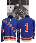 Chuck Rayners 1951-52 New York Rangers Game-Worn Wool Jersey <br>Obtained from Family - Photo-Matched!
