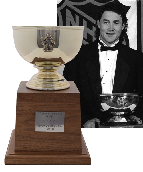 Ed Belfours 1992-93 Chicago Black Hawks William M. Jennings Trophy (11") 