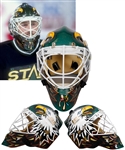 Ed Belfours 1997-99 Dallas Stars Game-Worn Warwick Goalie Mask with His Signed LOA - Photo-Matched to 1997-98 Regular Season and Playoffs and to 1998-99 Stanley Cup Playoffs and Finals!