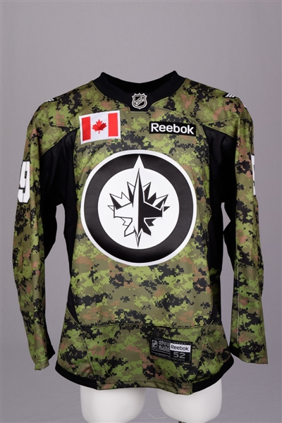 Tobias Enstroms 2013-14 Winnipeg Jets Worn Warm-Up Canadian Armed Forces Jersey with Team LOA 