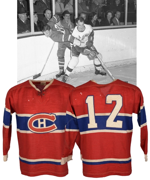 Dickie Moores 1952-53 Montreal Canadiens Game-Worn Wool Jersey with His Signed LOA - Photo-Matched!