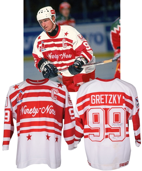 Wayne Gretzkys 1994 "Ninety-Nine Tour" Signed Game-Worn Jersey with LOA - Photo-Matched!