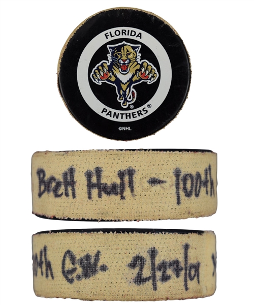 Brett Hulls 2001-02 Detroit Red Wings "100th Game-Winning Goal" Milestone Goal Puck