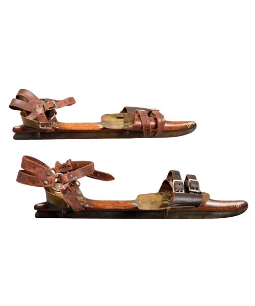 Beautiful Pair of Circa 1910s Wood Skates with Steel Blades