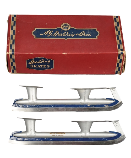 Circa 1920s Spalding "Blue Streak" Hockey Skates in Original Box