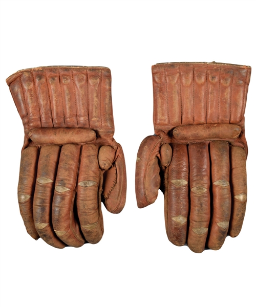 Circa 1910s Leather Hockey Gloves with Wooden Slats Inserts