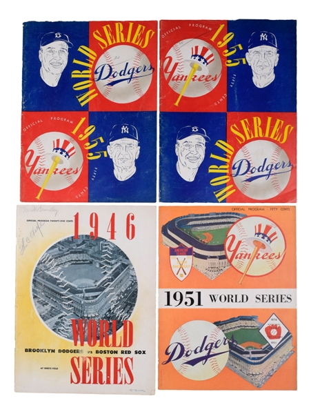 1955 World Series Programs (2) (Brooklyn and New York) - Brooklyn Dodgers vs New York Yankees Plus 1946 and 1951 Dodgers World Series Phantom Programs 