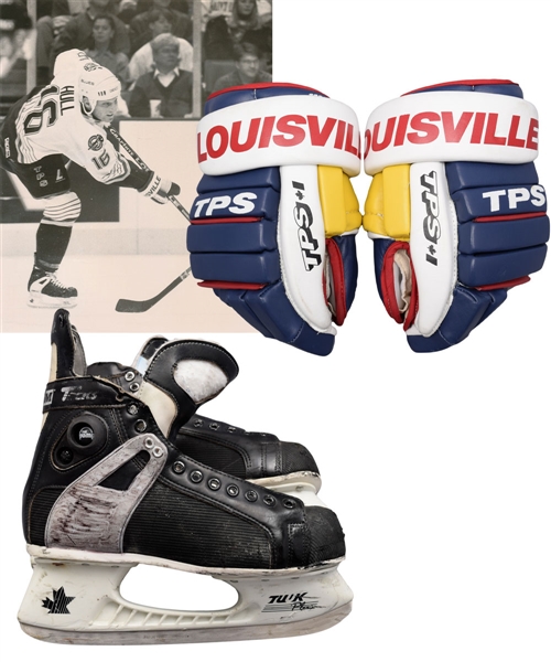 Brett Hulls Mid-1990s St. Louis Blues Game-Used Louisville Gloves and CCM Skates