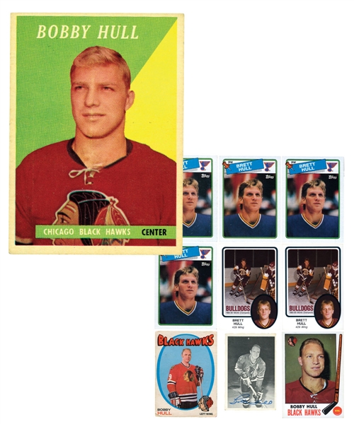 Brett Hulls Hockey Card Collection with Brett and Bobby Hull Rookie Cards
