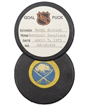 Henri Richards Montreal Canadiens April 7th 1973 Stanley Cup Playoffs Goal Puck from the NHL Goal Puck Program - Career Playoffs Goal #41
