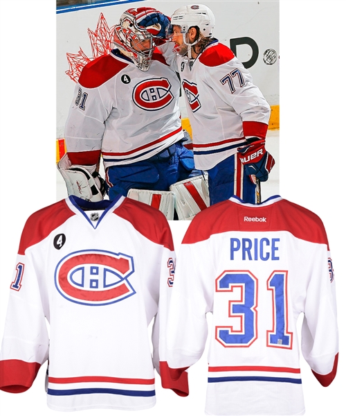 Carey Prices 2014-15 Montreal Canadiens "Record-Tying 42nd Win of Season" and "Record 44th Win of Season" Game-Worn Jersey with Team LOA - Beliveau Memorial Patch! - Photo-Matched!