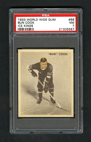 1933-34 World Wide Gum Ice Kings V357 Hockey Card #66 HOFer Frederick "Bun" Cook RC - Graded PSA 7 - Highest Graded!