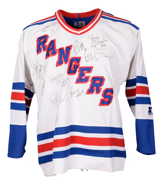 New York Rangers Mid-1990s Team-Signed Jersey with Gretzky, Robitaille, Leetch and Graves