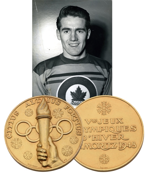 Julius "Pete" Leichnitzs 1948 Winter Olympics Gold Medal for Hockey Won by Canada in Original Presentation Box with LOA