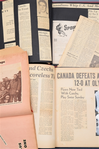 Julius "Pete" Leichnitzs 1948 RCAF Flyers Olympic Hockey Champions Scrapbook Collection of 3 with LOA