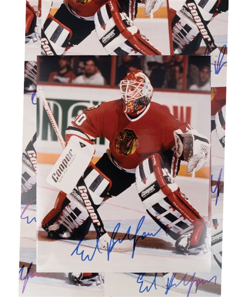 Ed Belfours Signed Chicago Blacks Hawks Photo Collection of 40 (8" x 10")