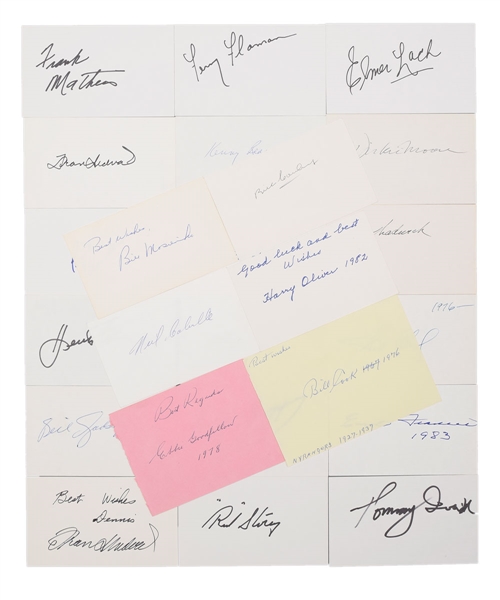 Hockey HOFers Signed Index Card Collection of 57 with 26 Deceased HOFers with LOA