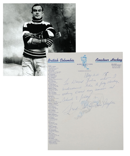 Deceased HOFer Fred "Cyclone" Taylor Signed 1975 British Columbia Amateur Hockey Letterhead