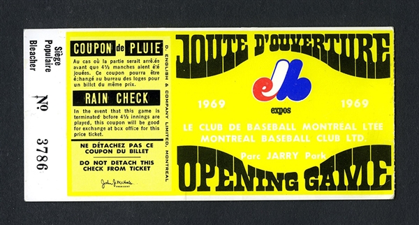 1969 Montreal Expos First Home Game Ticket Stub