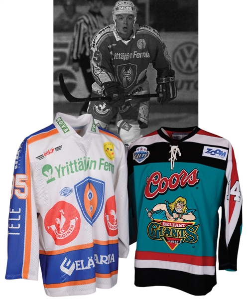 Theoren Fleurys 1994-95 Finnish National Hockey League Tappara Tampere and 2005-06 EIHL Belfast Giants Game-Worn Jerseys with LOAs