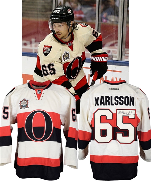 Erik Karlssons 2014 NHL Heritage Classic Ottawa Senators Signed Game-Worn Jersey - Photo-Matched!