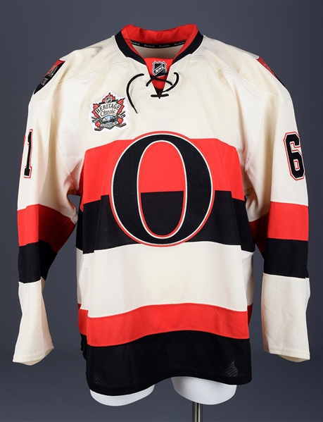 Mark Stones 2014 NHL Heritage Classic Ottawa Senators Signed Game-Issued Jersey Plus Locker Nameplate