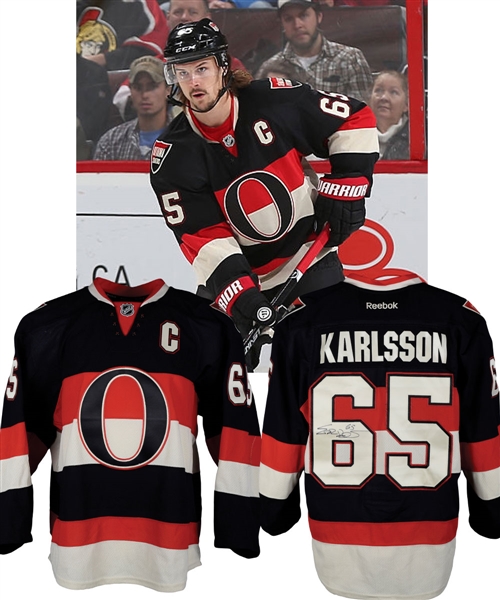 Erik Karlssons 2014-15 Ottawa Senators Signed Game-Worn Captains Third Jersey
