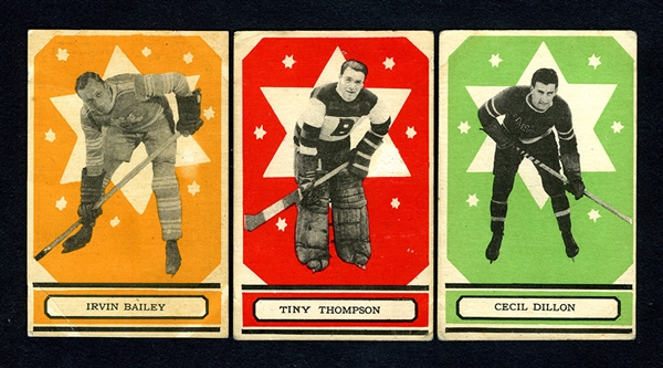 1933-34 O-Pee-Chee V304 Hockey Card Collection of 3 with #13 HOFer Ace Bailey RC and #68 HOFer Tiny Thompson RC