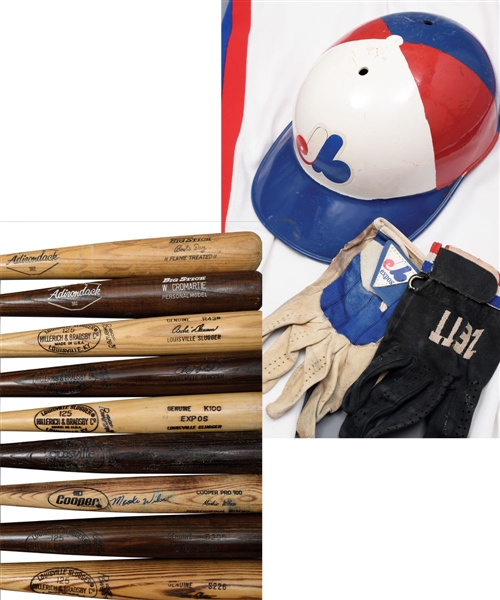 Montreal Expos Late-1970s/Early-1980s Game-Issued/Game-Used Bat and Equipment Collection of 14