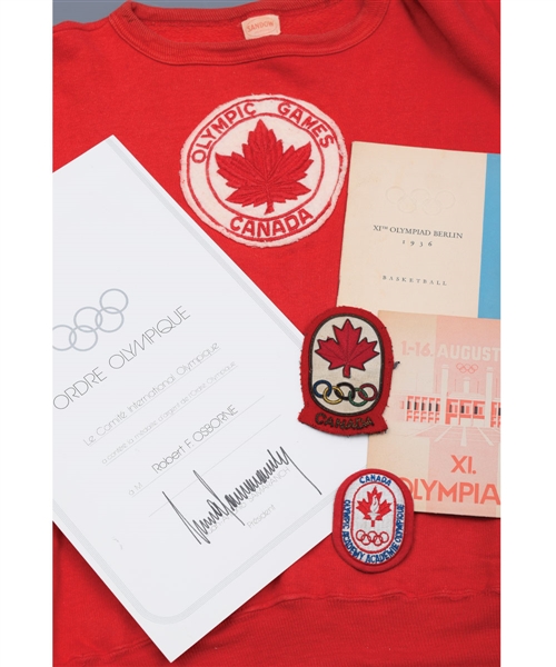 Olympian and HOFer Bob Osbornes Collection with Olympic Order, 1936 Programs, 1956 Canada Cardigan and Much More