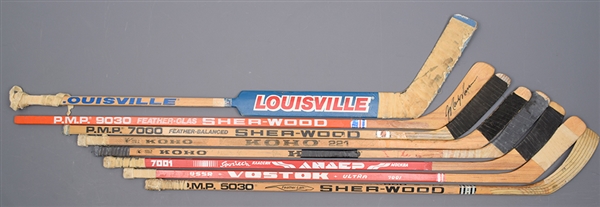 Game-Used/Issued Stick Collection of 8 with Messier, Anderson and Lowe