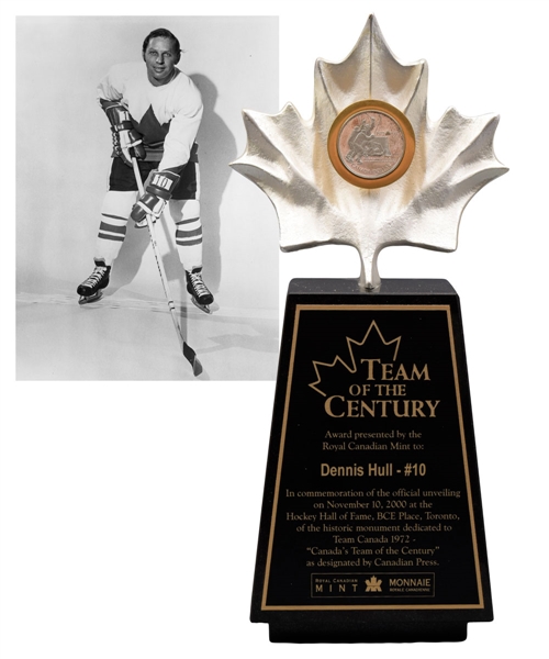 Dennis Hulls Team Canada 1972 "Team of the Century" Trophy with His Signed LOA (13")