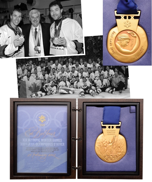 Ed Belfours 2002 Salt Lake City Winter Olympics Ice Hockey Gold Medal Won by Canada In Original Presentation Box with His Signed LOA