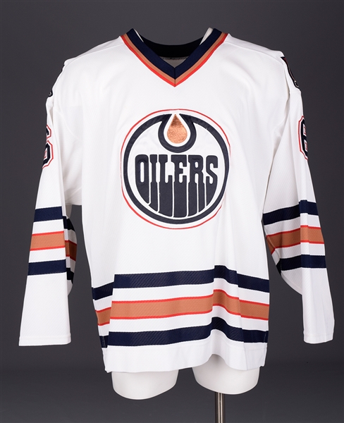 Bobby Dollas 1997-98 Edmonton Oilers Game-Worn Jersey with Team LOA - Team Repairs!